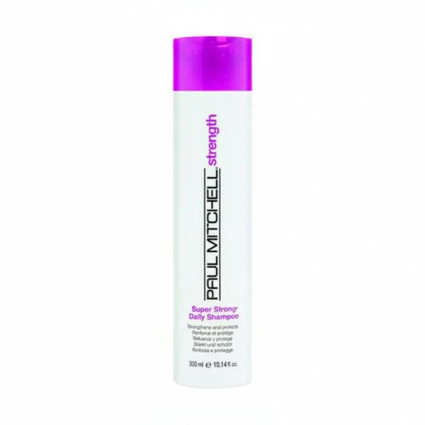 Shampoo bottle with purple cap and label on a white background