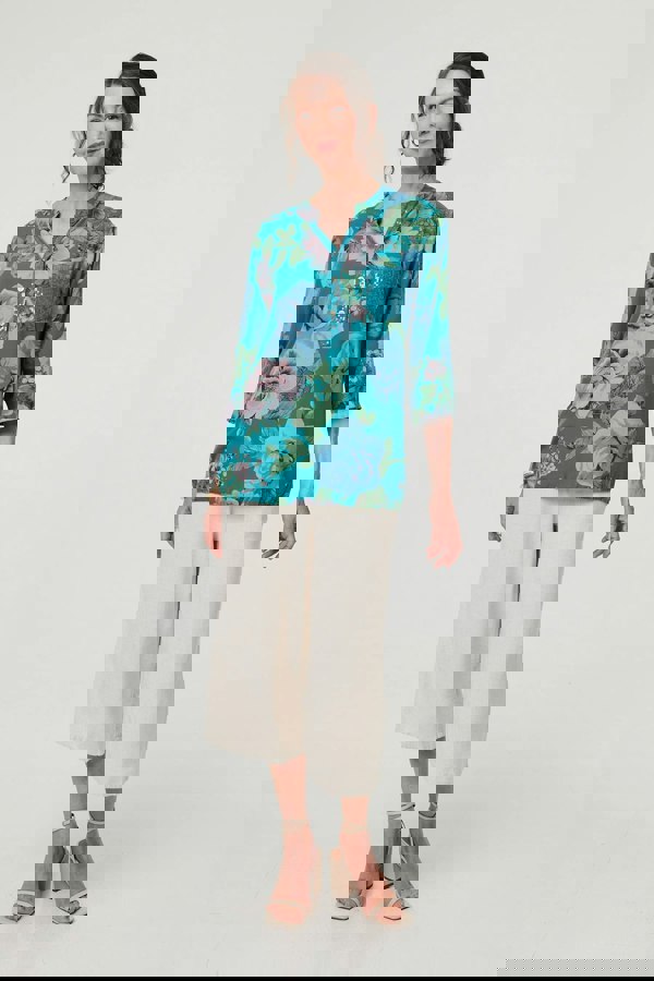 Teal | Floral Sequin Embellished Relaxed Blouse
