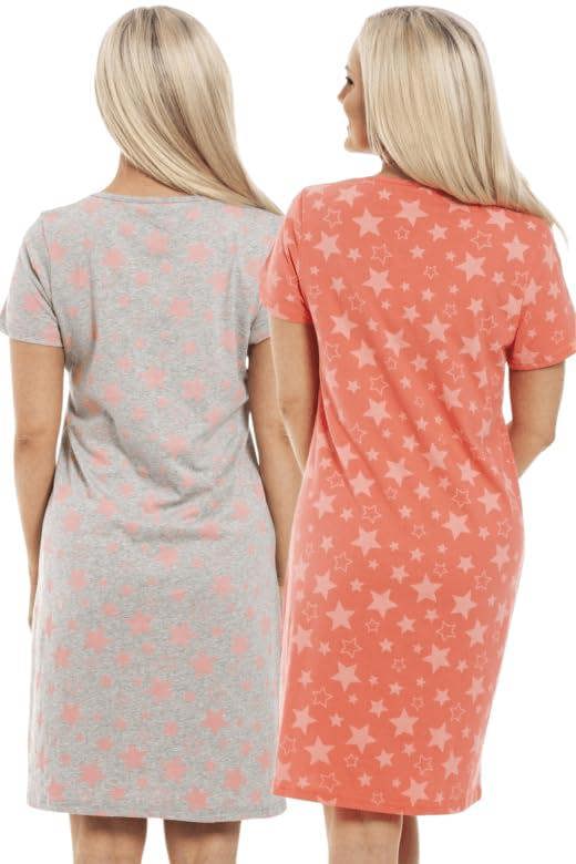 Camille 2 Pack Short Sleeved Summer Cotton Nighties - Breathable & Lightweight Nighties for Women