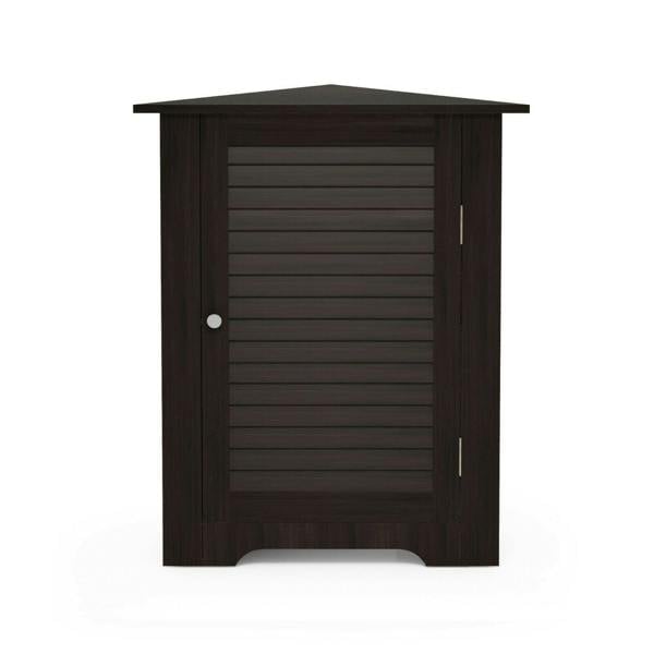 WALPLUS Indo Corner Louver Door Cabinet, Espresso | Elegant Interior Wall Decoration