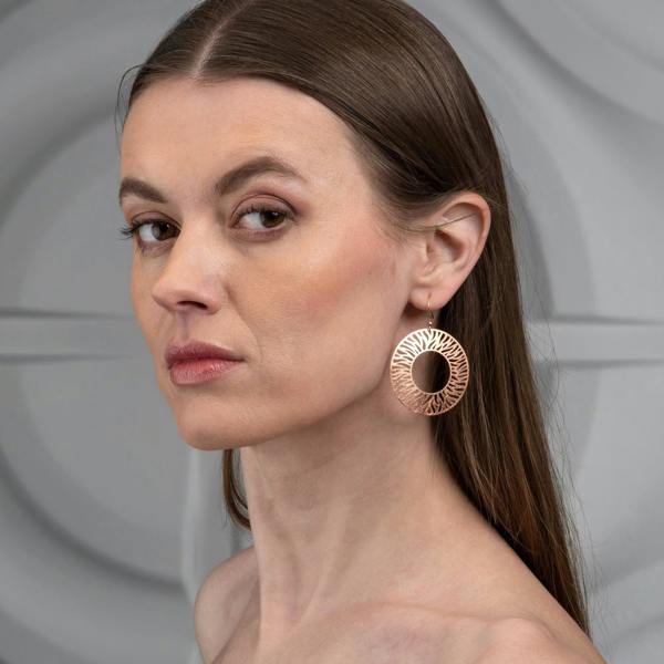 Large Rose Gold Zebra Cut Dangle Earrings for Women - namana.london