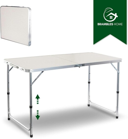 Brambles Home Portable Folding Table 4ft Adjustable Height Camping Table Foldable Outdoor Garden Table with Carry Handle