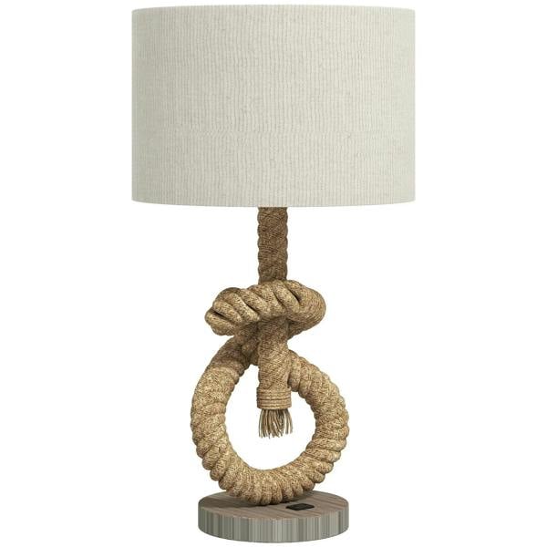 Hemp rope table lamp with cream fabric shade and round dark base