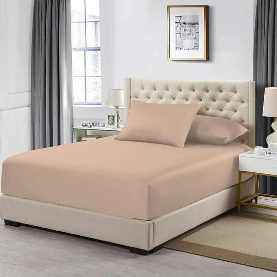Night Zone 200 Thread Count Egyptian Cotton Fitted Sheet 30cm Deep – Soft Breathable Bed Sheet - Latte