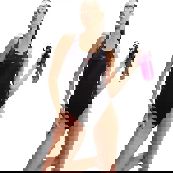 Black Speedo Hyperboom Splice Muscleback swimsuit with pink accents