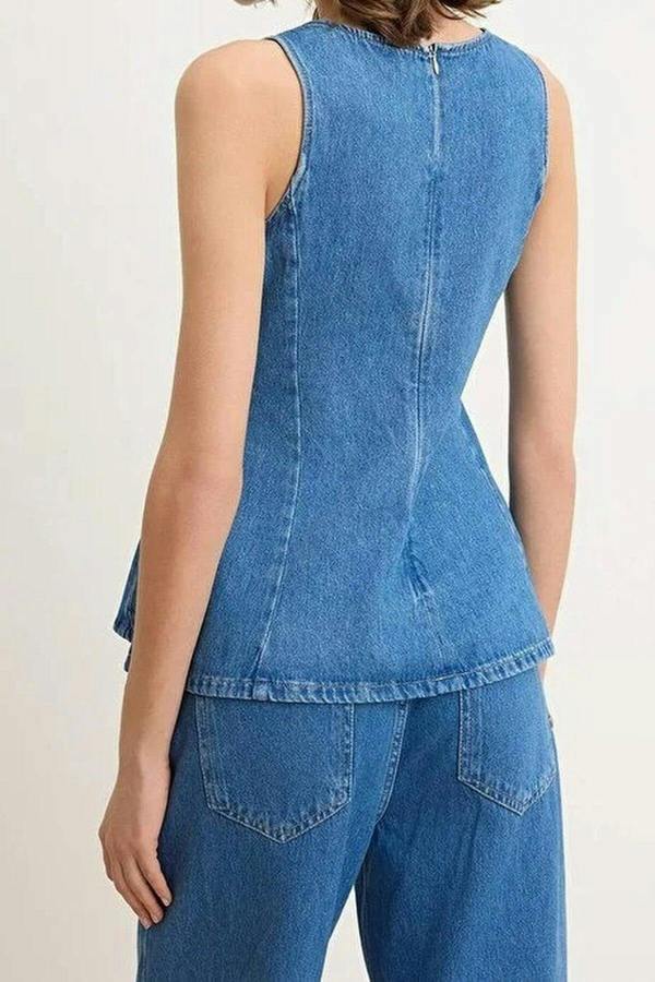 WOVCOR Strappy 100% Cotton Denim Blouse