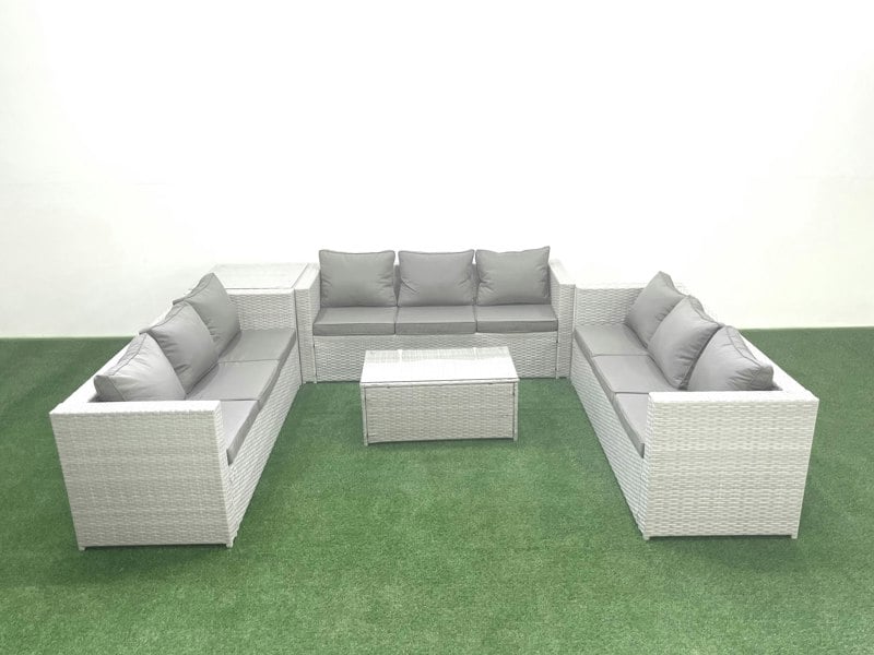 Fimous Rattan Garden Outdoor Furniture Set 9 Seater Garden Sofa Coffee Table Set with Side Table Light Grey Mixed