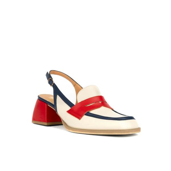Embassy London Diana - Cream & Red & Blue - Women's block heel slingback leather pump