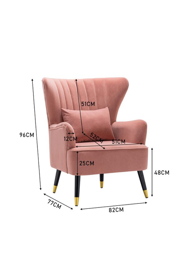 Living and Home Pink Velvet Stripe Curved Wing Back Armchair with Pillow