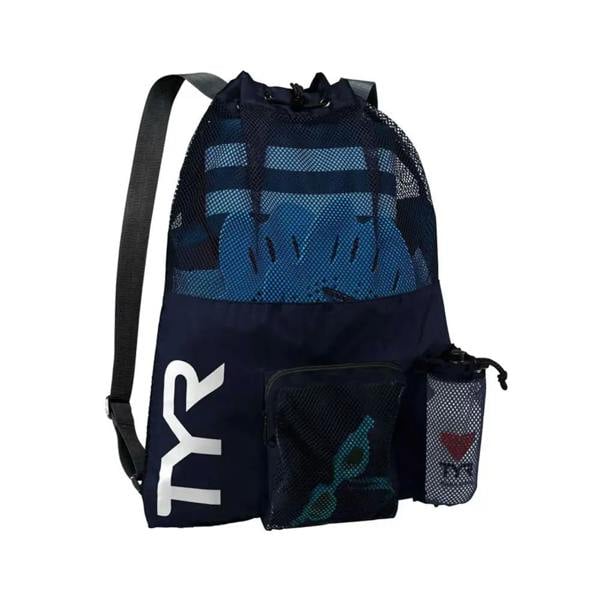 TYR Big Mesh Mummy Backpack with navy blue mesh and adjustable strap