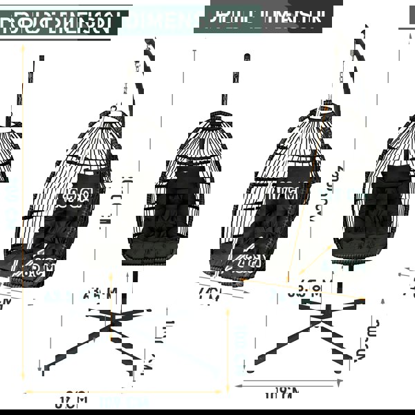 Furniture One Hanging Egg Chair, Patio Rattan Swing Egg Chair With Stand and Cushion, Garden Hammock Swing Chair - Gray