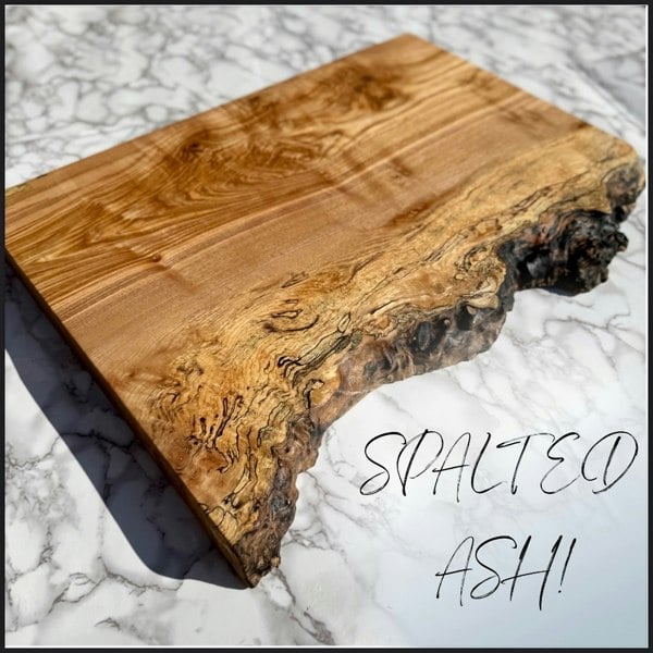 Giraffes & Craftz RARE Live Edge Ash Chopping Board - Unique Large Spalted Ash Cutting Board