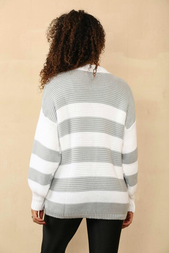 Elaina Fashion Women's Crew Round Neck Striped Oversized Sweater - Baggy Knitted Jumpers with Long Sleeves