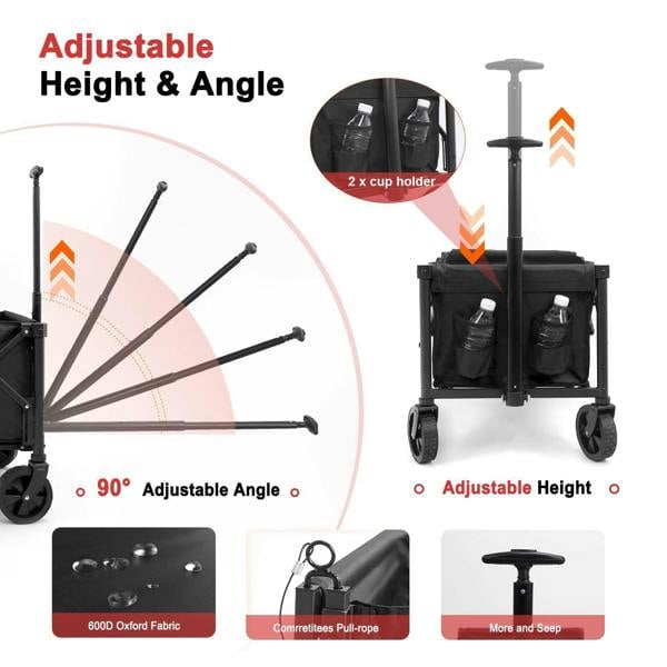 Dyzi Folding Festival Trolley Wagon With Adjustable Handle And Cup Holders