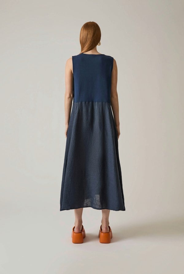 James Lakeland Linen Navy Midi Dress