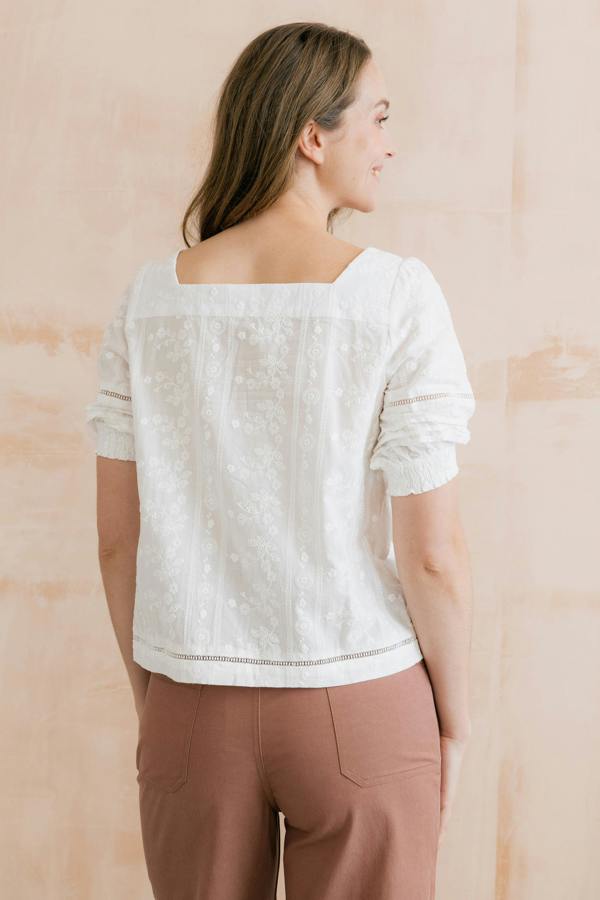 Lily & Me Poppy Embroidered Cotton Blouse White