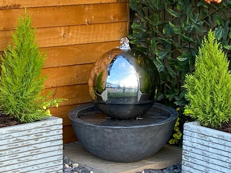 Tranquillity Water Features Sphere & Resin Base Modern Metal Water Feature