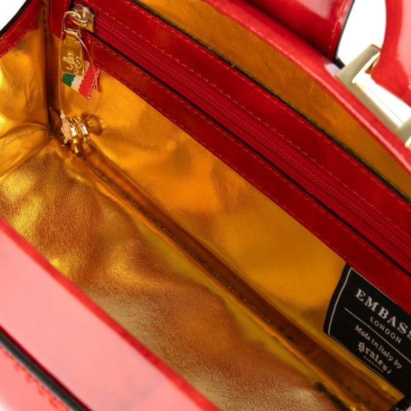 Embassy London Gazelle - Red - Top handle Italian leather bag with gold tone hardware