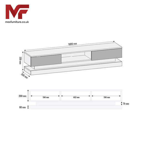 Mex Furniture 180cm Modern TV Unit with Black High Gloss Doors & Free LED Lighting