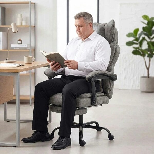Executive Office Chair, Leathaire Big and Tall Office Chair 180 kg with Wide Seat, Reclining, Lumbar Support, Grey