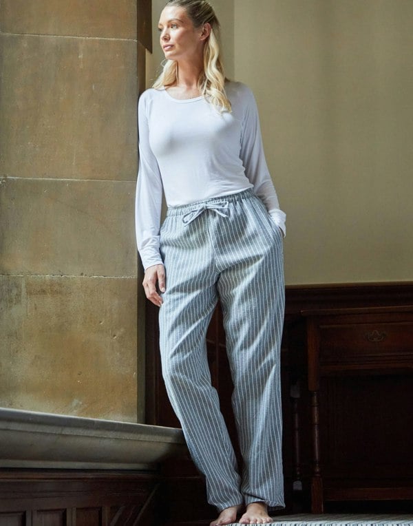 British Boxers Women's Brushed Cotton Pyjama Trousers - Chalk Stripe
