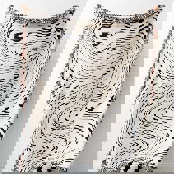 Anyhouz Anycozy Throw Blanket Faux Cashmere Sofa Cover Black Water Waves Pattern Tassel Soft Picnic Camping Mat 130*160cm