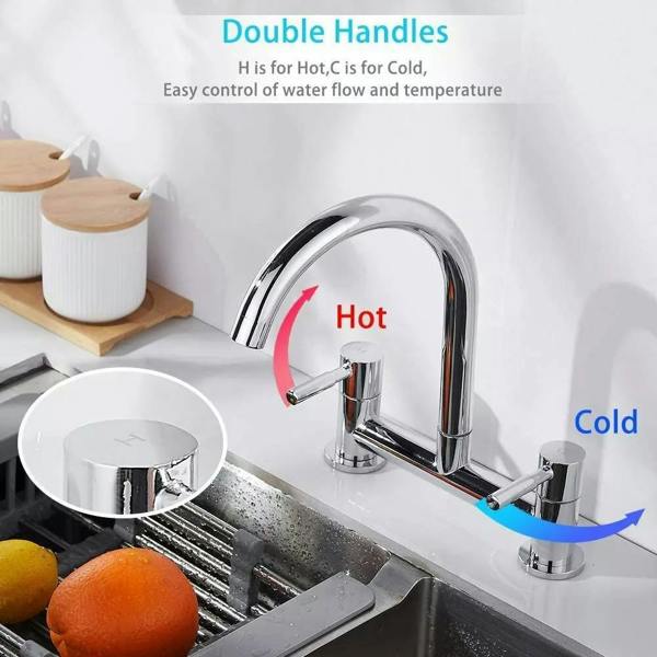 Havendro Modern Dual Lever Chrome Kitchen Sink Mixer Tap 2 Hole Deck Mounted Faucet