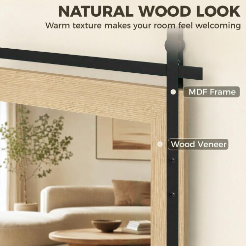 HOMCOM Farmhouse Rectangle Mirror, 110 x 66 cm, White Oak