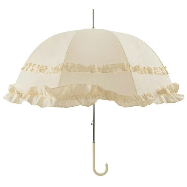 Large Double Frilled Ivory Wedding Umbrella Front