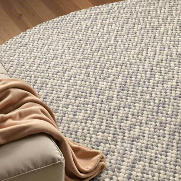 Wool Beans Rug Natural Cream Grey hand-woven, heating insulting rug