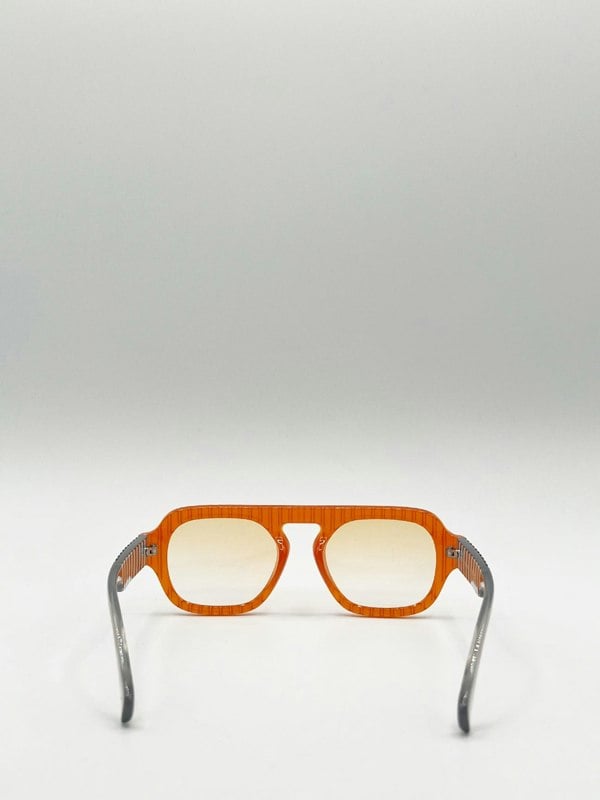 SVNX Retro Ribbed Navigator Sunglasses in Orange Grey