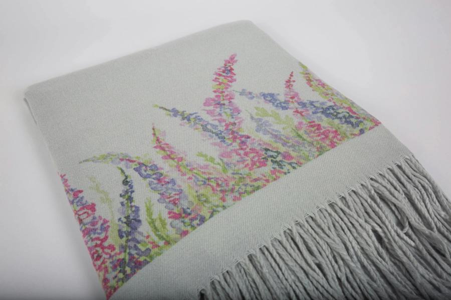 Art on Scarves Cashmere Feel Luxury Scarf Handprinted with Heather