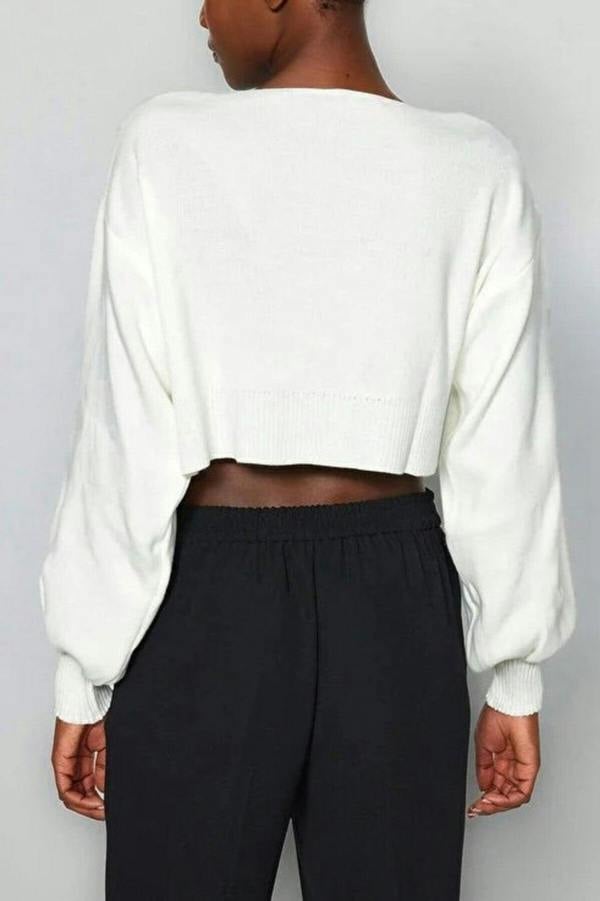 WOVCOR Super Crop Knit Cardigan with Bow Detail