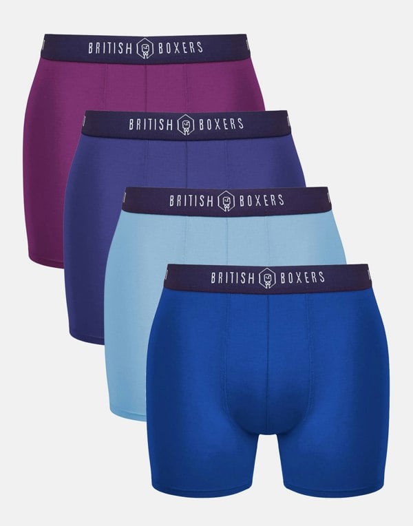 British Boxers Multipack 4 Pairs of Men's Bamboo Stretch Trunks - Blues