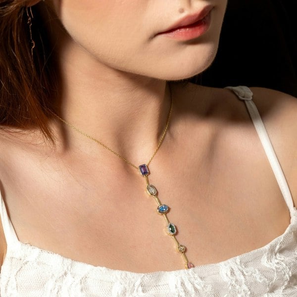 Spero London Kaleidoscope Y Lariat Sterling Silver Drop Necklace