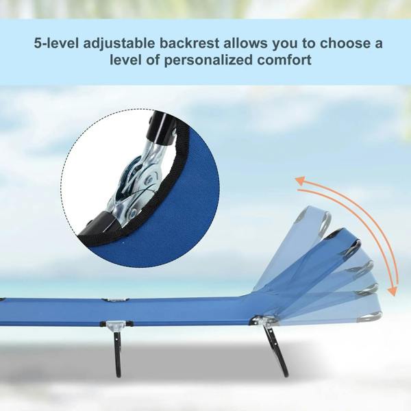 Blue 5-level adjustable backrest recliner with metal support arm