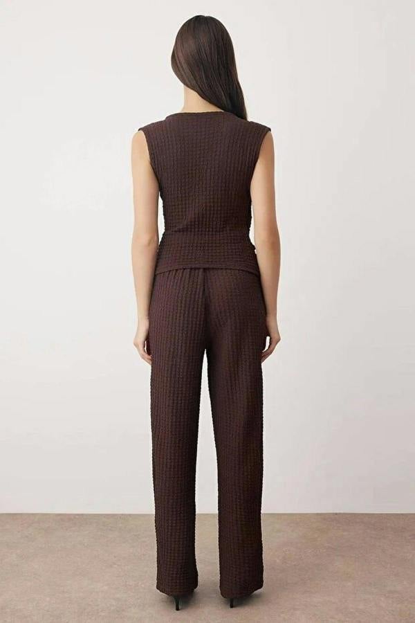 WOVCOR 2-Piece Double Breasted Textured Knit Bottom - Top Set with Accessories Detail