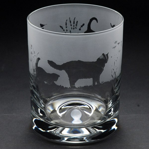 Glyptic Glass Art Cats Whiskey Tumbler Glass - Hand Etched / Engraved Gift