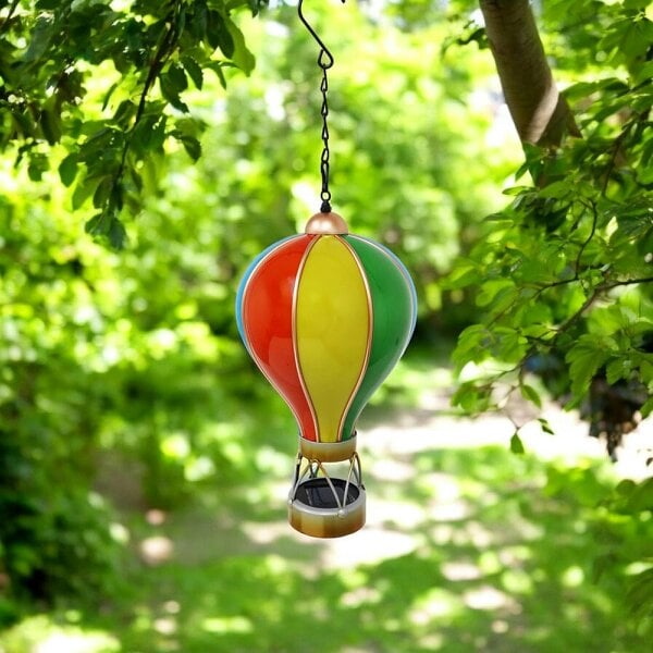 EDH Door Hardware Small Rainbow Solar Hot Air Balloon – Outdoor Hanging LED Light for Garden, Patio & Porch Décor (45cm x 14cm x 14cm)