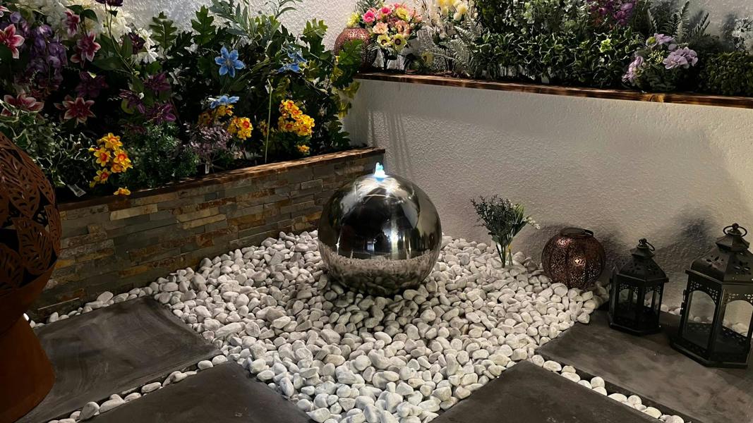 Tranquillity Water Features 20cm Stainless Steel Sphere Modern Metal Water Feature