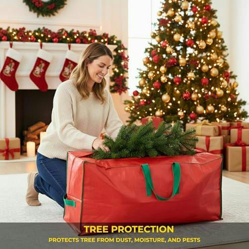 8.5ft Red Christmas Tree Storage Bag for Disassembled Artificial Trees image 8