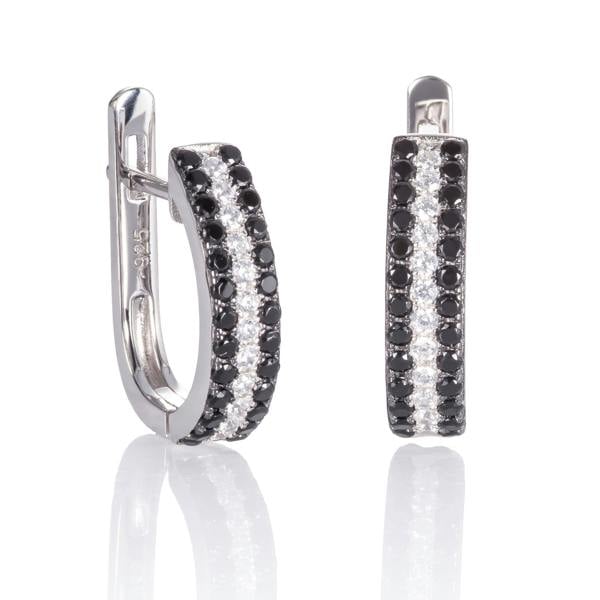 namana Sterling Silver Hoop Earrings for Women with Black Stones
