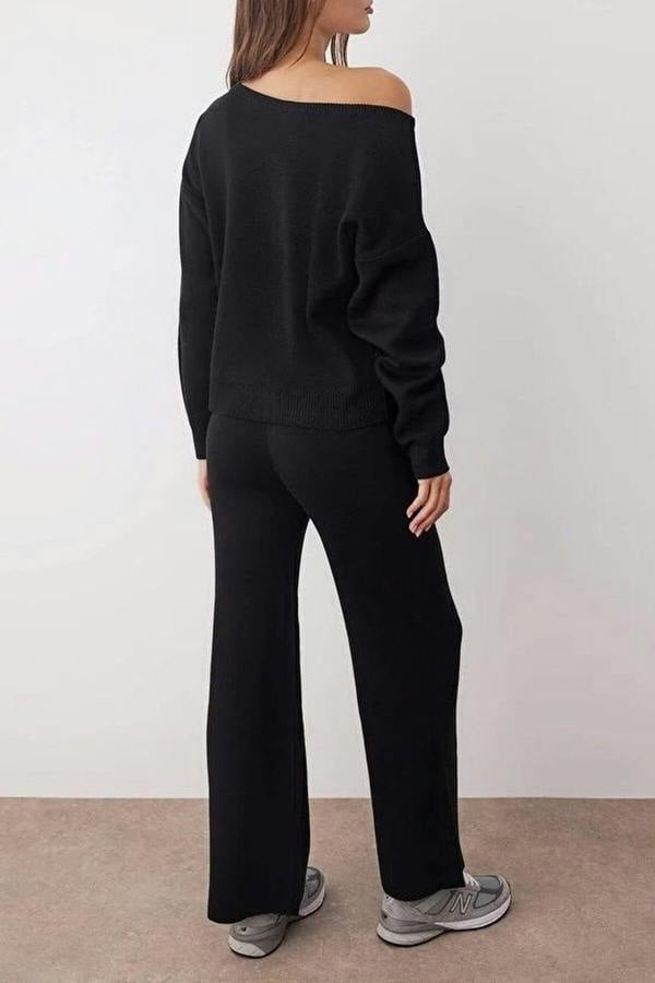 WOVCOR 2-Piece Knitwear Boat Neck Sweater-Pants Set