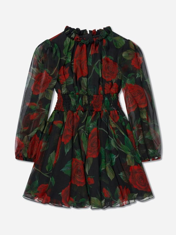 Dolce & Gabbana Kids Dolce & Gabbana Girls Tulle Rose Dress in Black