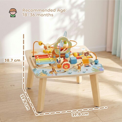 AIYAPLAY 6 In 1 Wooden Baby Activity Table with Bead Maze, Shape Sorter