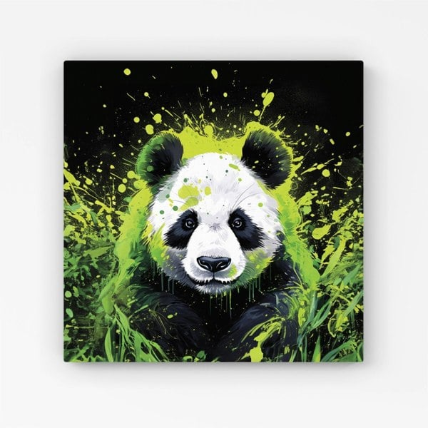 Warren Reed Green Splashart Panda Face Canvas