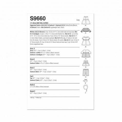 Simplicity Sewing Pattern 9660, Doll Clothes OS (One Size) - Easy
