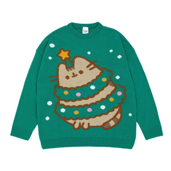 Pusheen Womens/Ladies Knitted Christmas Sweatshirt - Green