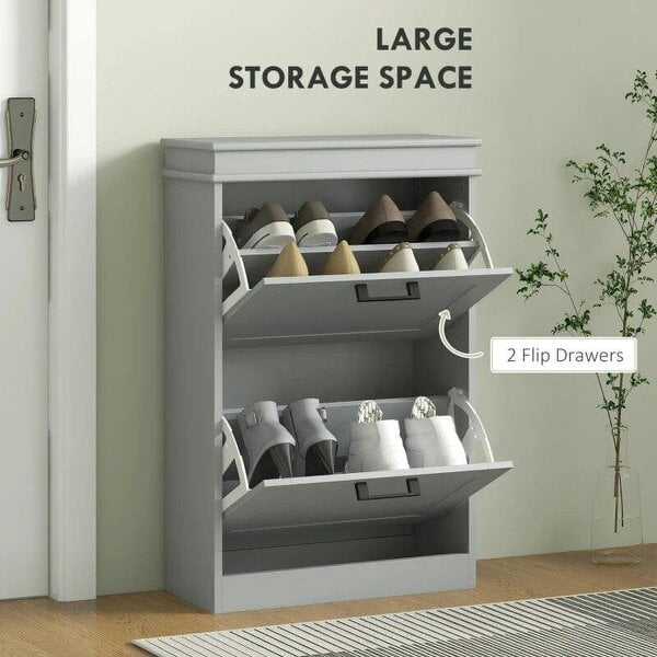 Bobobiy Two-Drawer Minimalistic 10-Shoe Cabinet - Grey