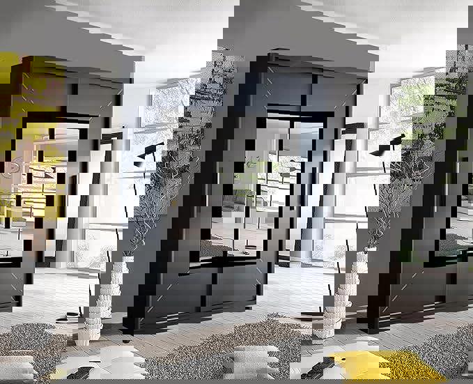 RAC3 Modern Bedroom Sliding Wardrobe, Ample Storage Space and Sleek Design comes in White/Grey/Black and Width 150cm/180cm/203cm